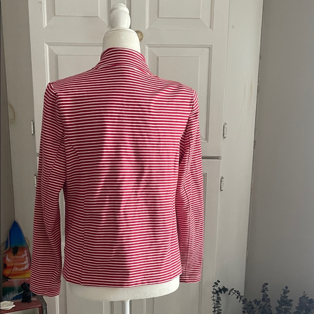 Striped Red and White Women's Jacket - Picture 2 of 5